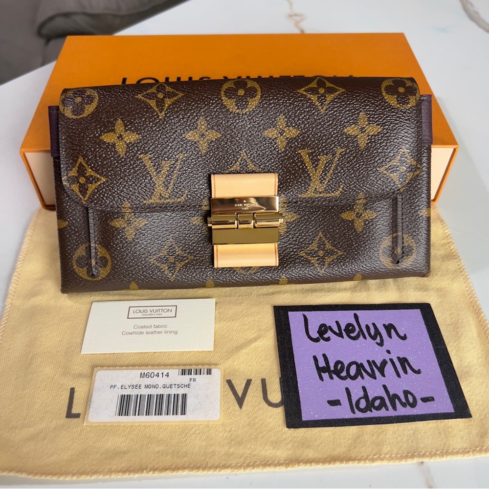 SOLD-Authentic Louis Vuitton Elysee Wallet Quetsche Monogram
